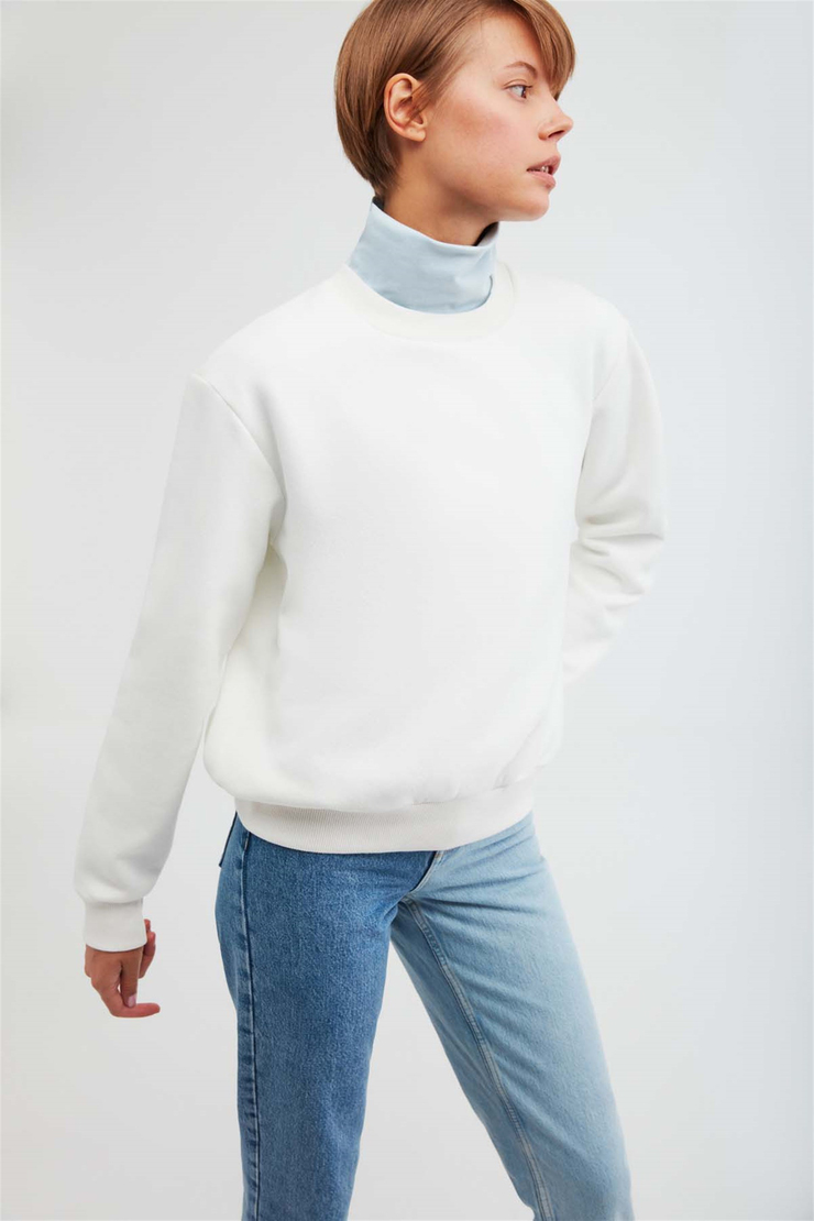ALFA Örme Oversize Beyaz  Sweatshirt