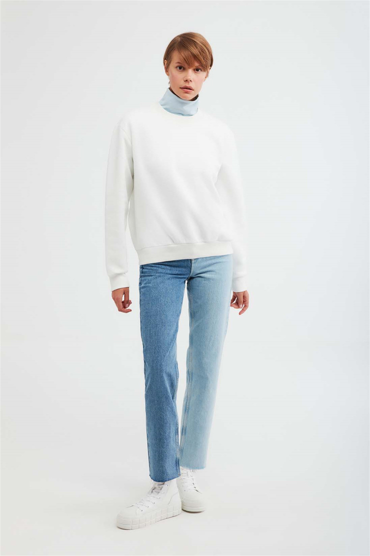 ALFA Örme Oversize Beyaz  Sweatshirt