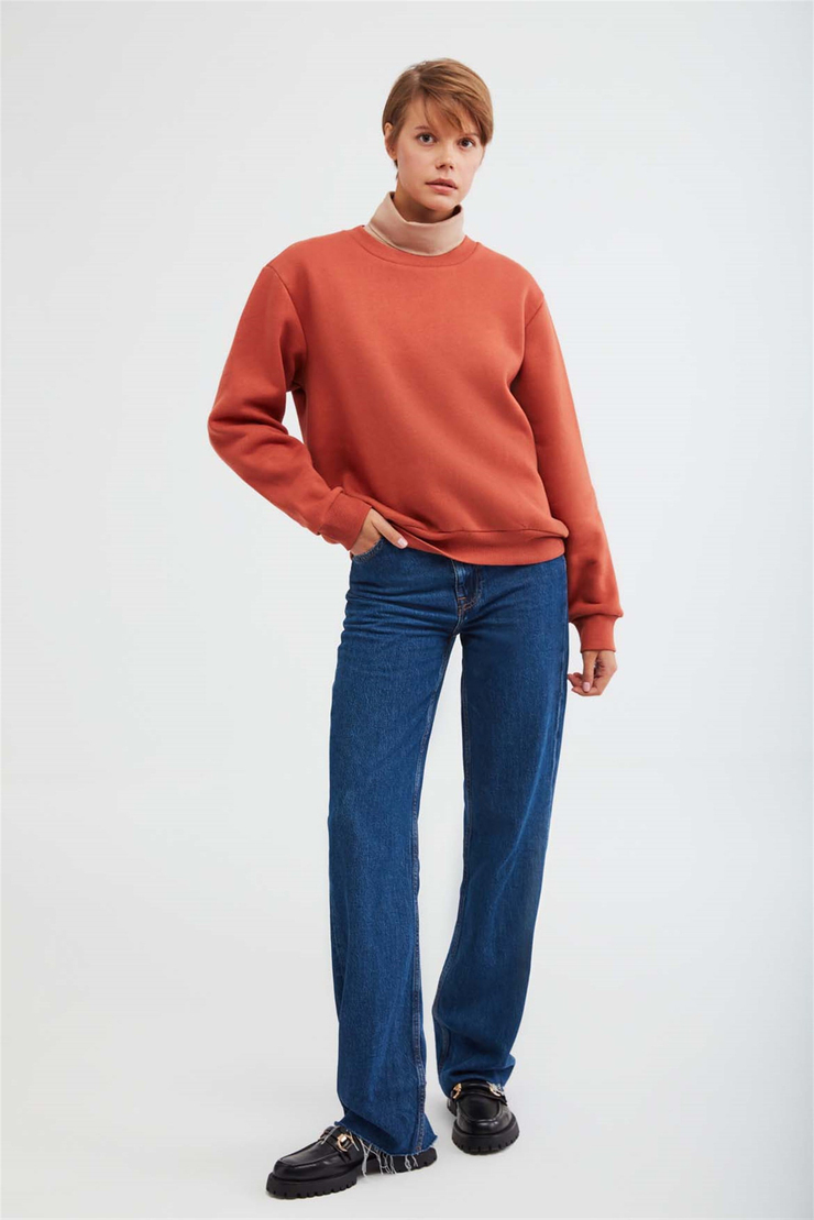 ALFA Örme Oversize Kiremit Rengi  Sweatshirt