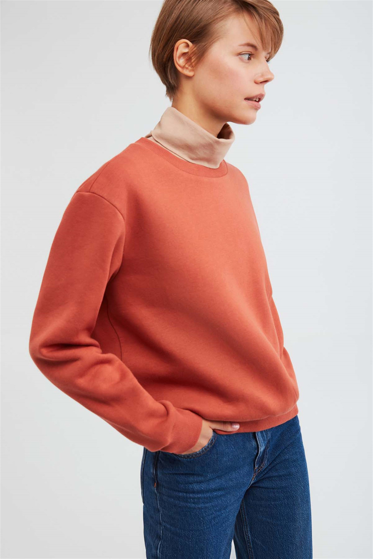 ALFA Örme Oversize Kiremit Rengi  Sweatshirt