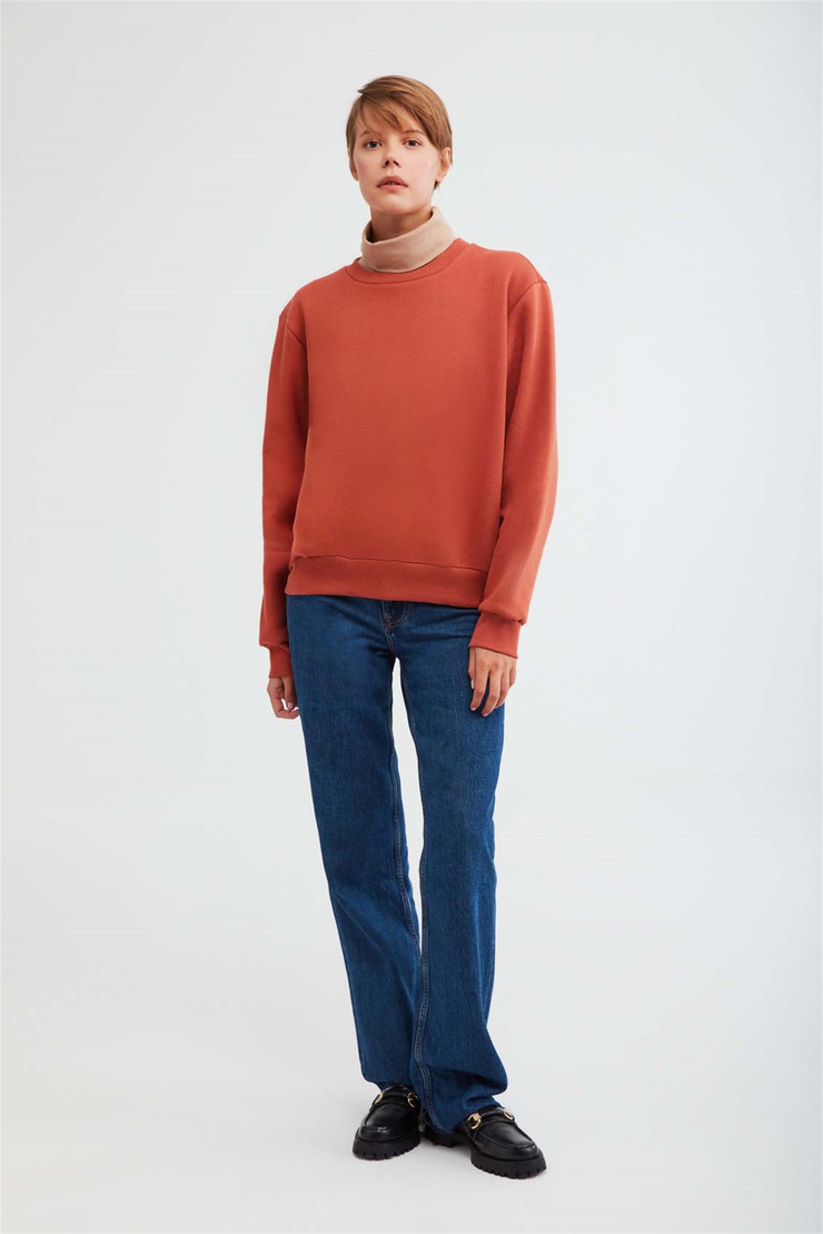 ALFA Örme Oversize Kiremit Rengi  Sweatshirt