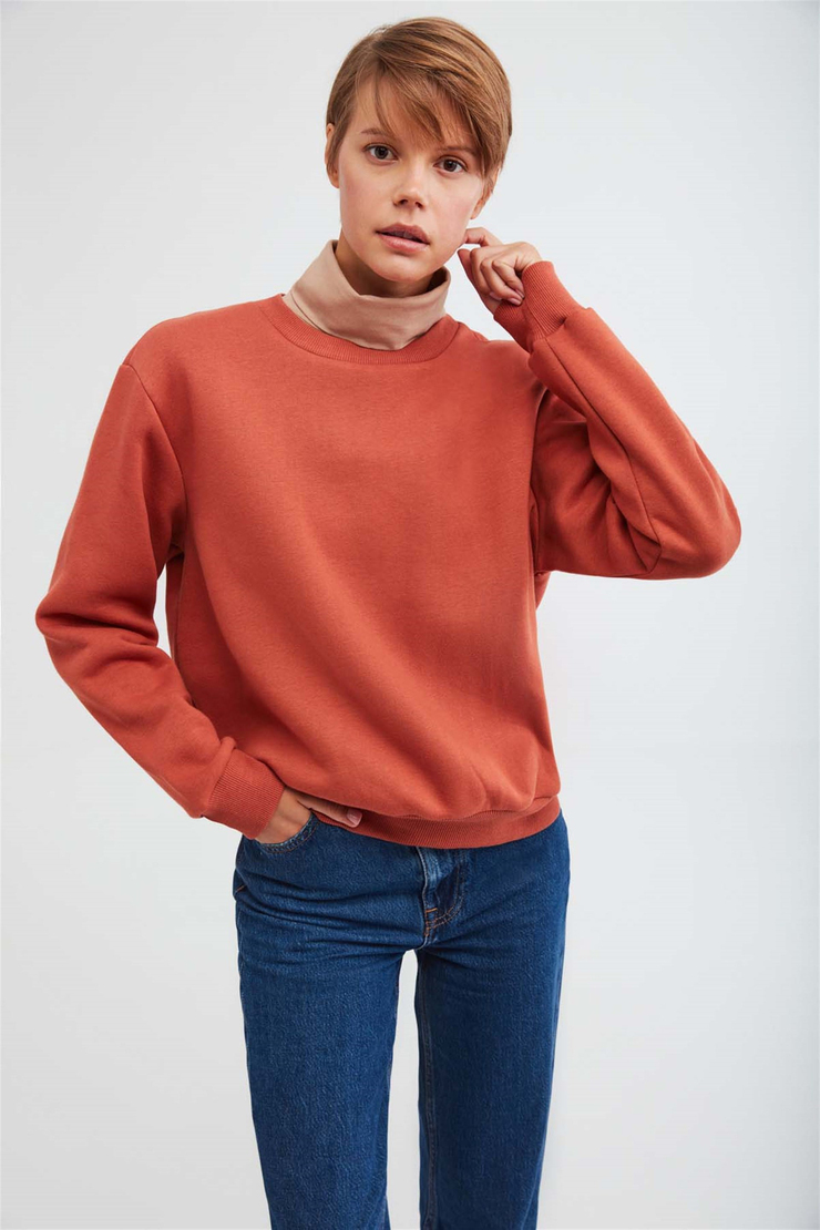 ALFA Örme Oversize Kiremit Rengi  Sweatshirt