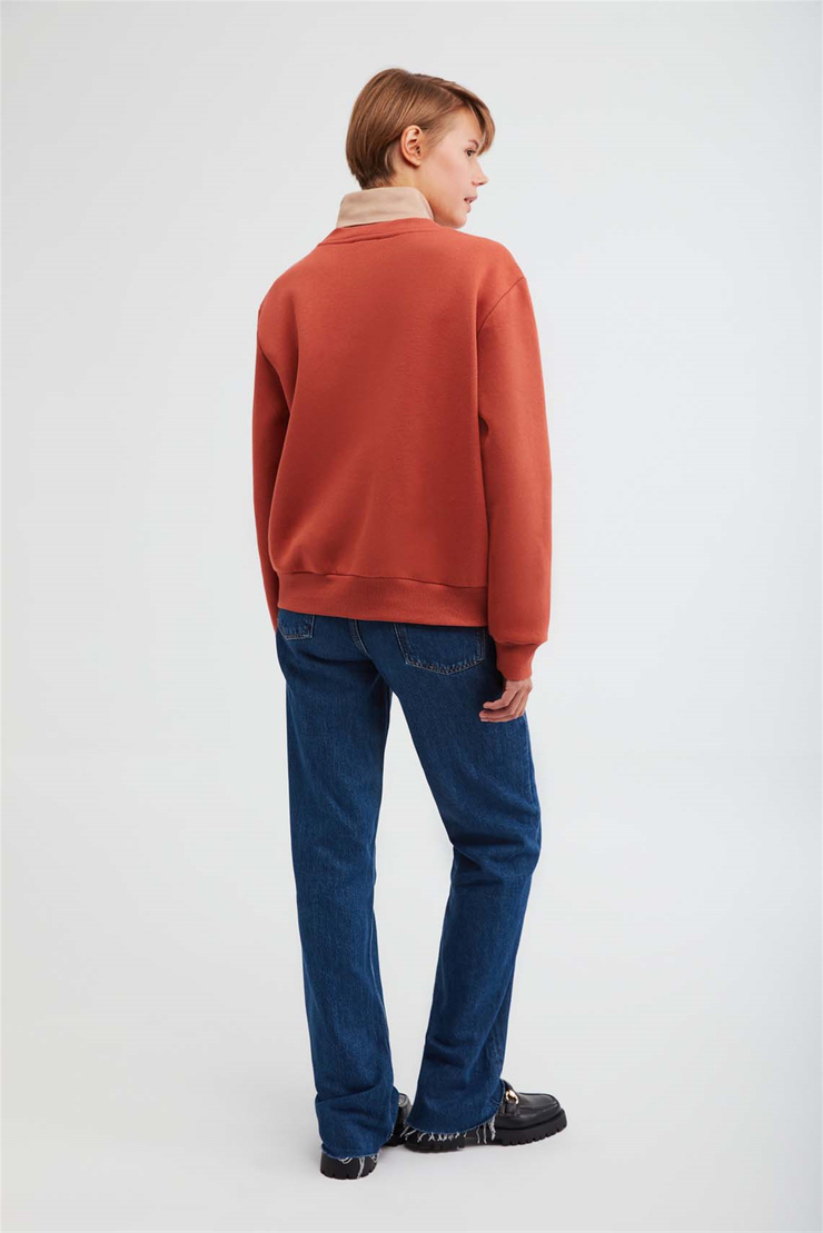 ALFA Örme Oversize Kiremit Rengi  Sweatshirt