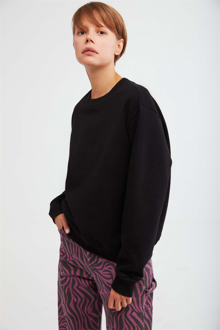 ALFA Örme Oversize Siyah  Sweatshirt