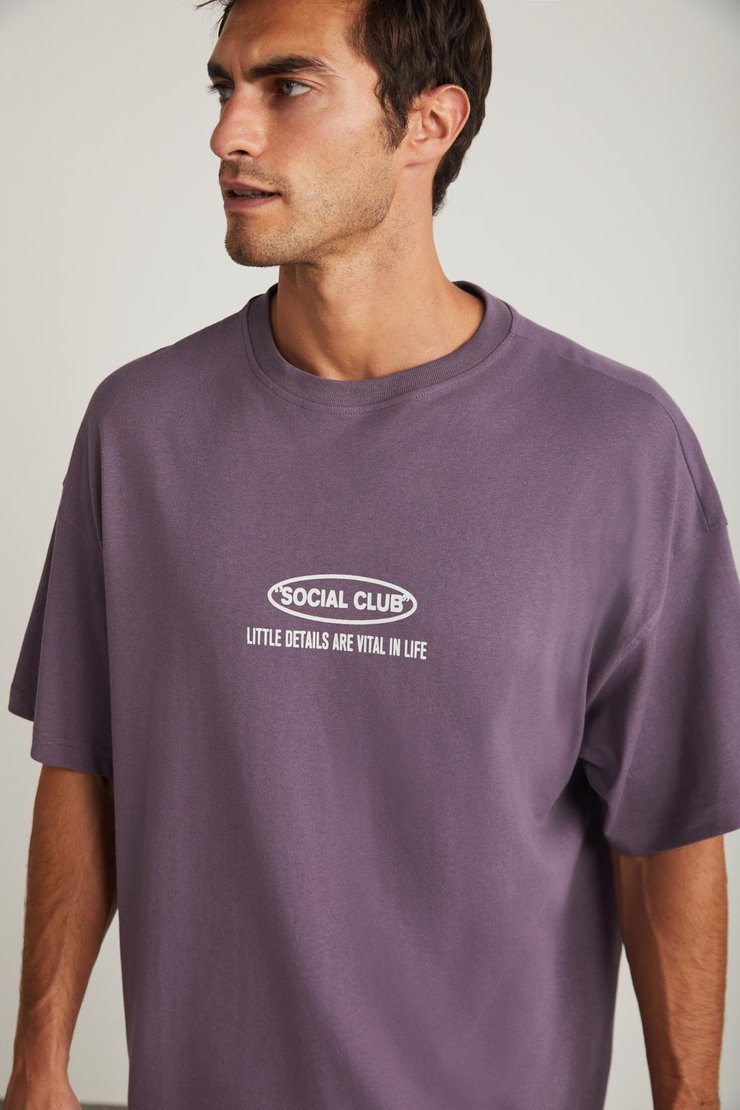 ALFONSO  Oversize Mor Tekli T-Shirt