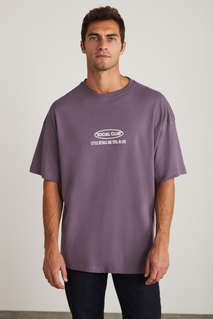 ALFONSO  Oversize Mor Tekli T-Shirt