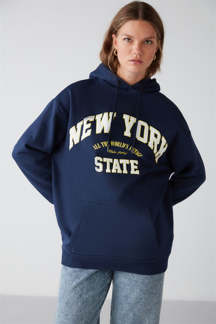 ALINA Örme Relaxed Lacivert  Sweatshirt