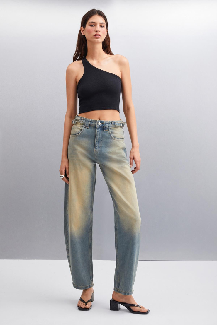 ALISA Regular Regular Mavi Tekli Jeans