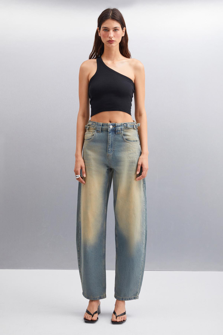 ALISA Regular Regular Mavi Tekli Jeans