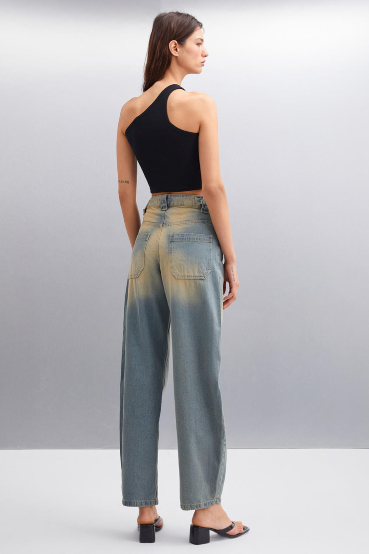 ALISA Regular Regular Mavi Tekli Jeans