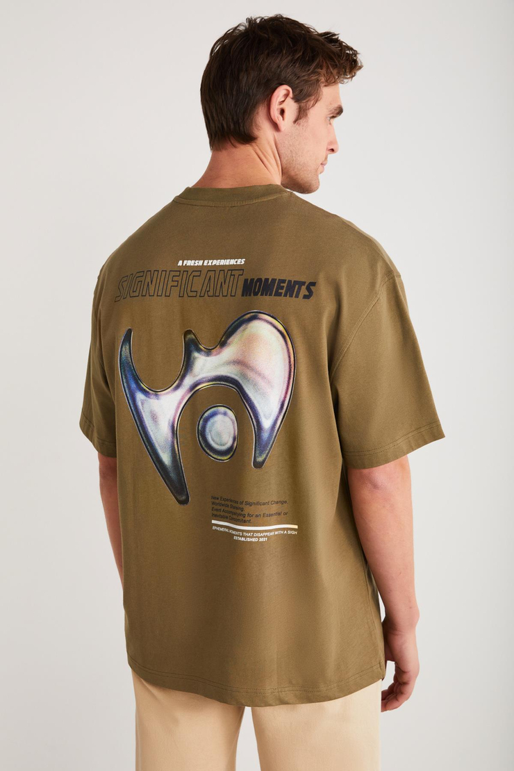 ALLEN Basic Oversize Haki Tekli T-Shirt