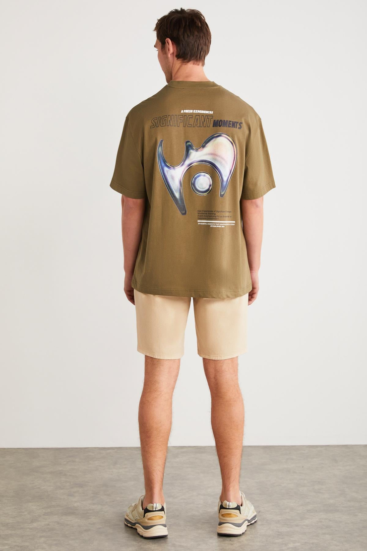 ALLEN Basic Oversize Haki Tekli T-Shirt