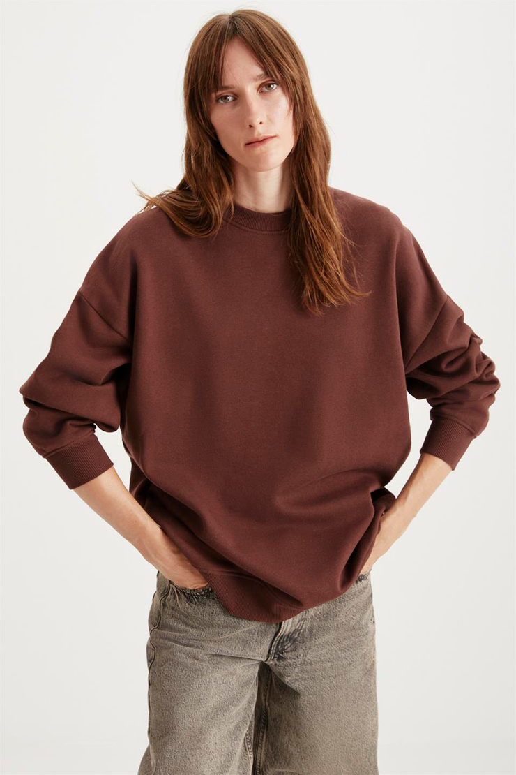 ALLYS  Oversize Kahverengi Tekli Sweatshirt