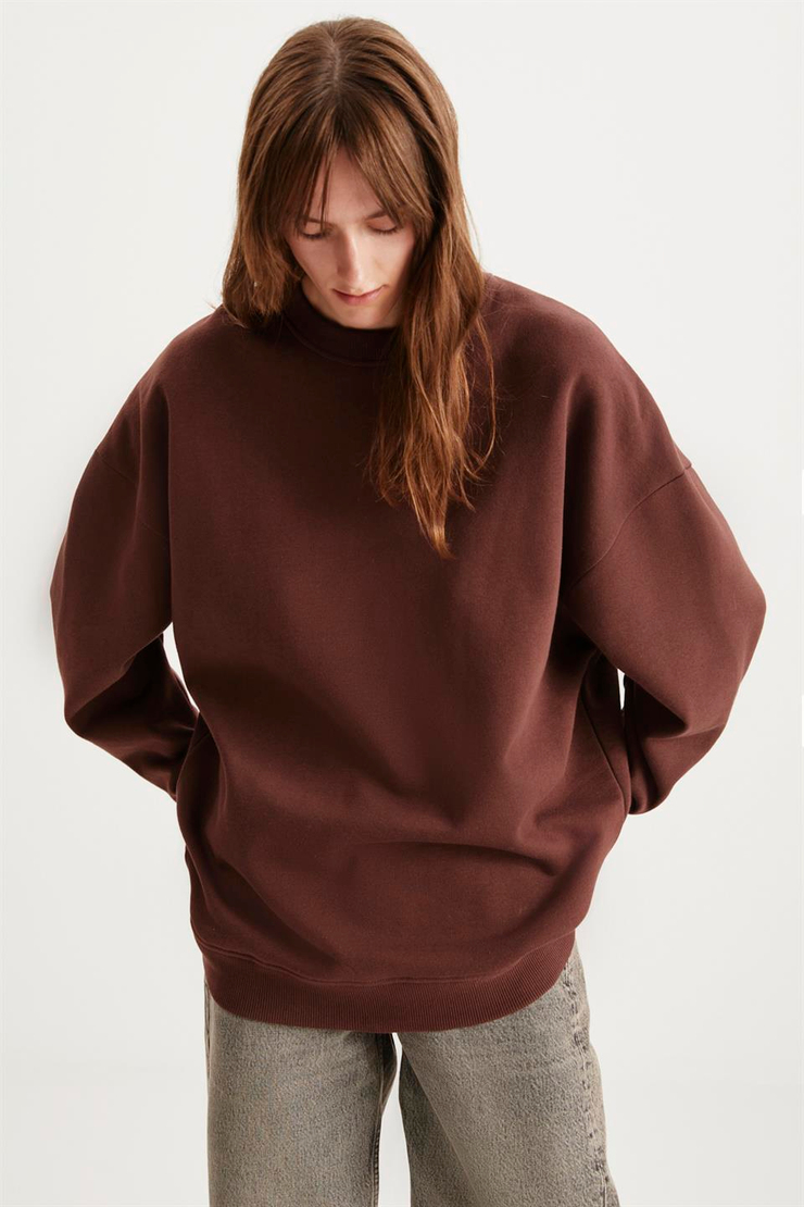 ALLYS  Oversize Kahverengi Tekli Sweatshirt