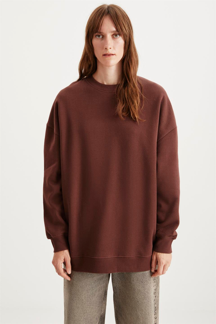 ALLYS  Oversize Kahverengi Tekli Sweatshirt