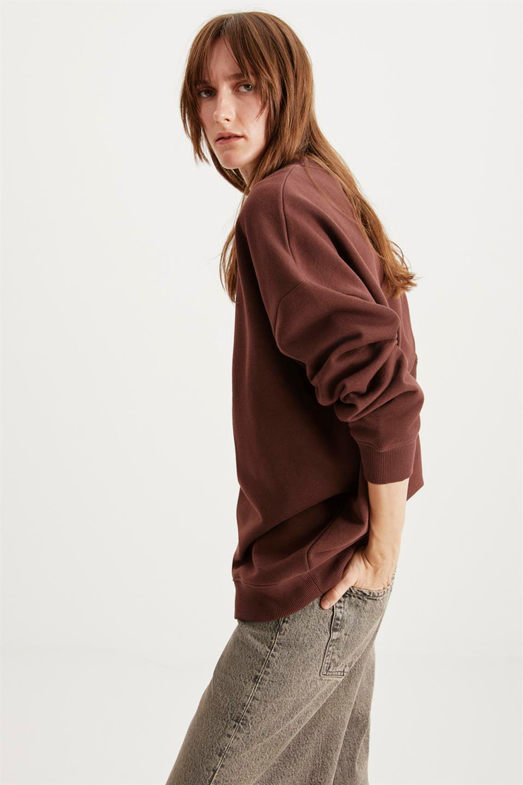 ALLYS  Oversize Kahverengi Tekli Sweatshirt