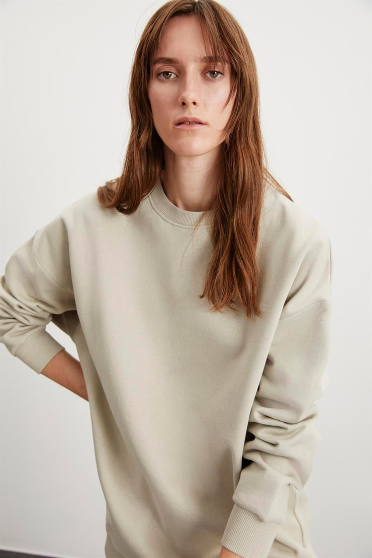 ALLYS  Oversize Taş Rengi Tekli Sweatshirt