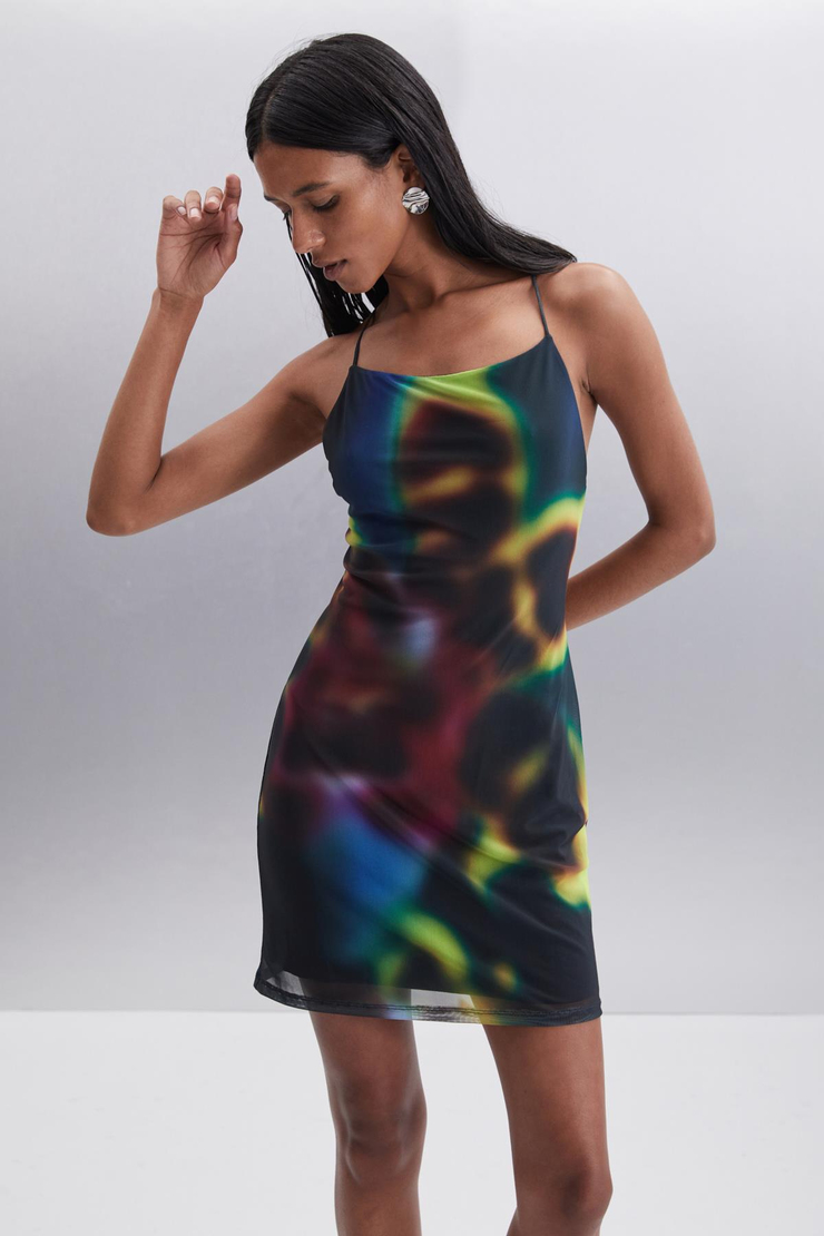 ALLYSON Basic Regular Mavi - Sarı Tekli Elbise