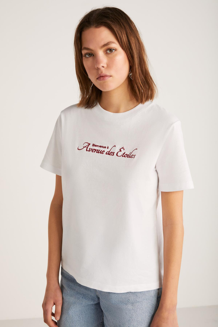 ALMA  Regular Beyaz Tekli T-Shirt