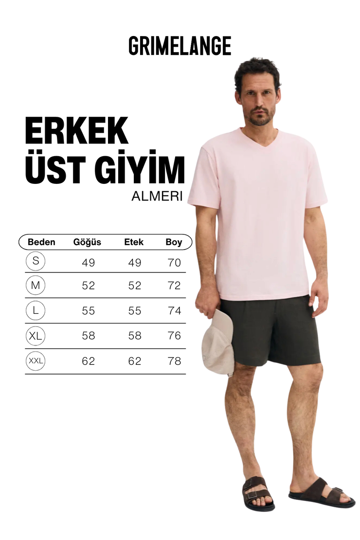 ALMERI Erkek %100 Pamuk Yumuşak Kumaşlı V Yakalı Pembe T-Shirt