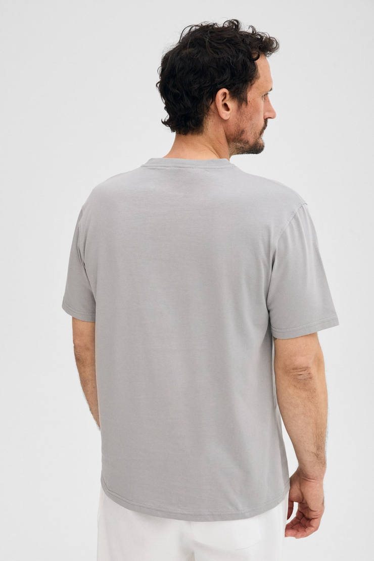 ALMERI Erkek %100 Pamuk Yumuşak Kumaşlı V Yakalı Gri T-Shirt