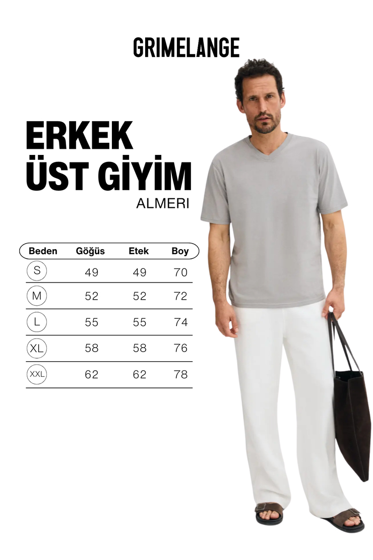 ALMERI Erkek %100 Pamuk Yumuşak Kumaşlı V Yakalı Gri T-Shirt