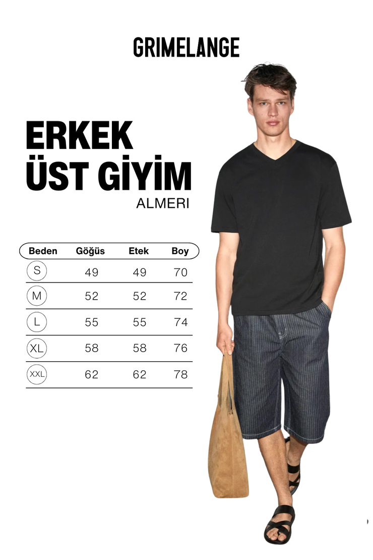 ALMERI Erkek %100 Pamuk Yumuşak Kumaşlı V Yakalı Lacivert T-Shirt
