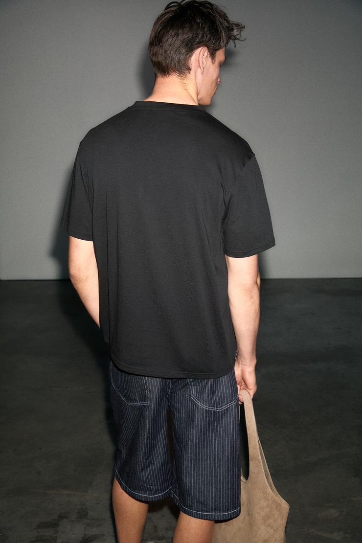ALMERI Erkek %100 Pamuk Yumuşak Kumaşlı V Yakalı Siyah T-Shirt