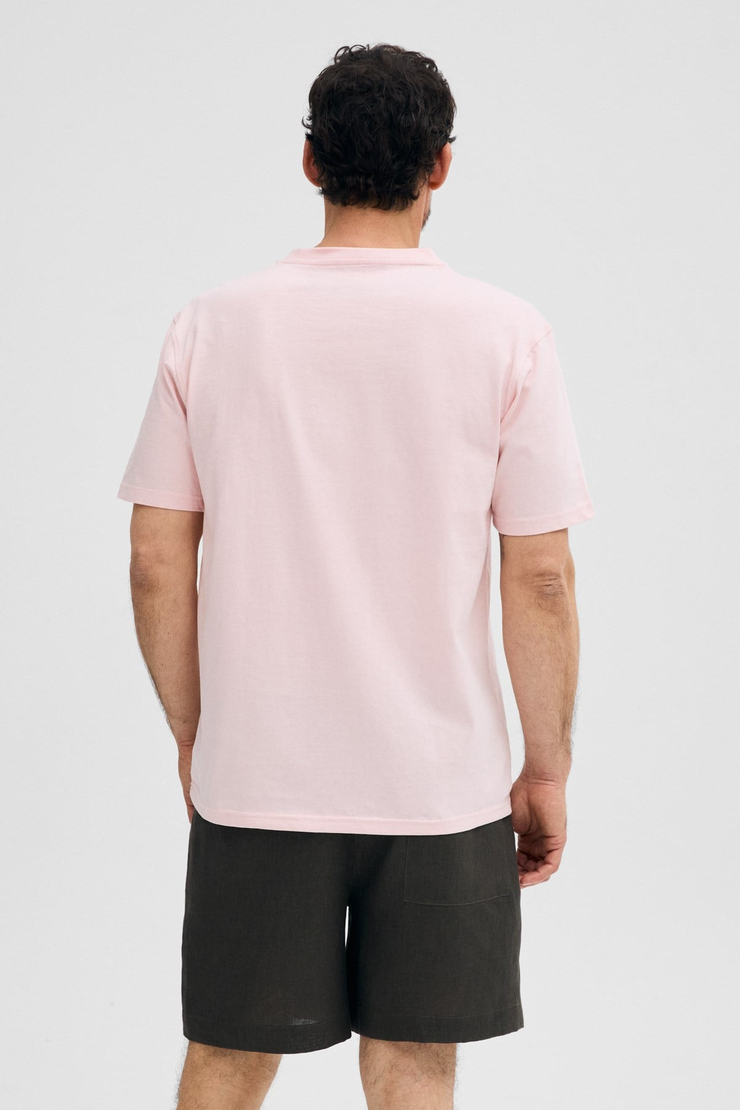 ALMERI Erkek %100 Pamuk Yumuşak Kumaşlı V Yakalı Pembe T-Shirt