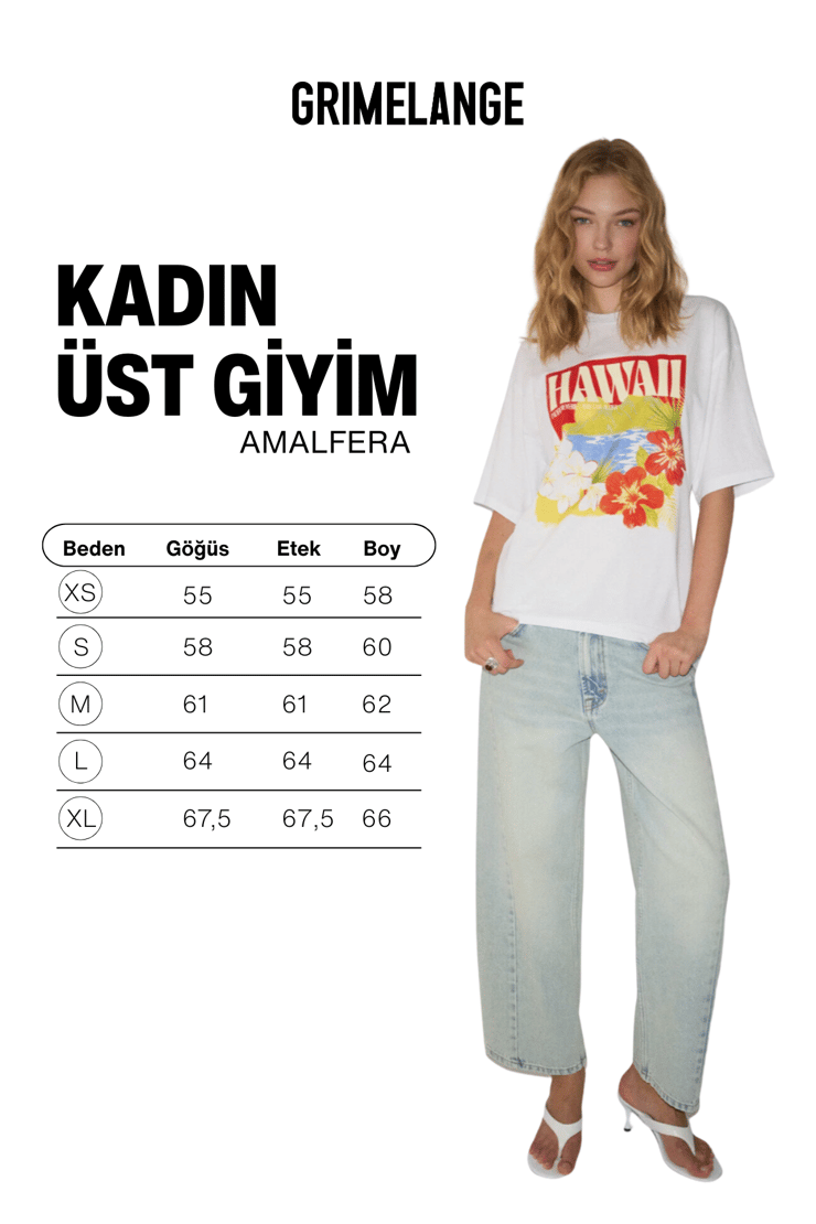 AMALFERA Kadın Yumuşak Kumaşlı %100 Organik Pamuklu Baskı Detaylı Yuvarlak Yakalı Beyaz T-Shirt