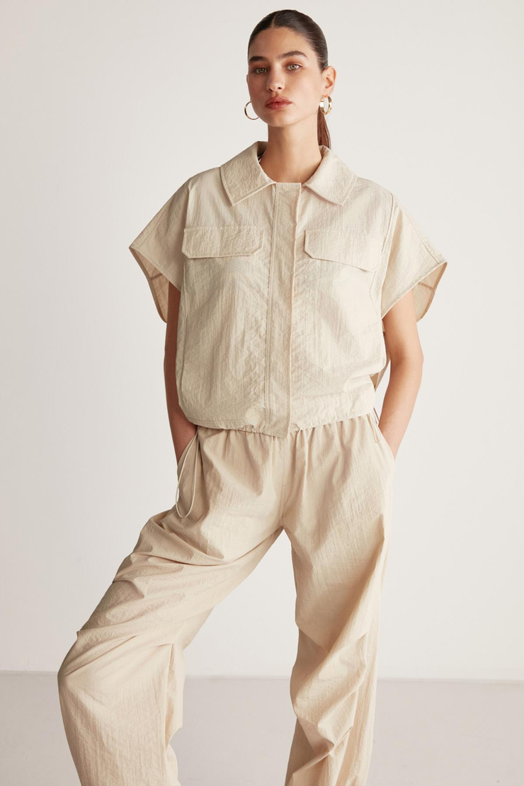 AMANDA Paraşüt Oversize Ekru Tekli Gömlek