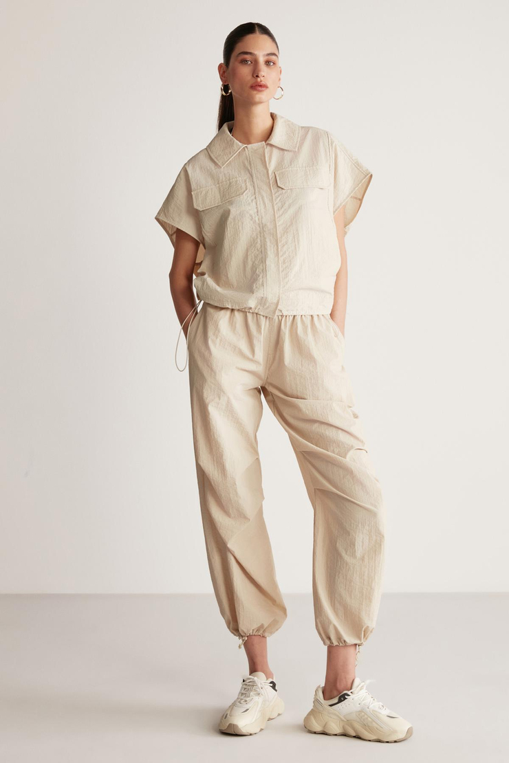 AMANDA Paraşüt Oversize Ekru Tekli Gömlek