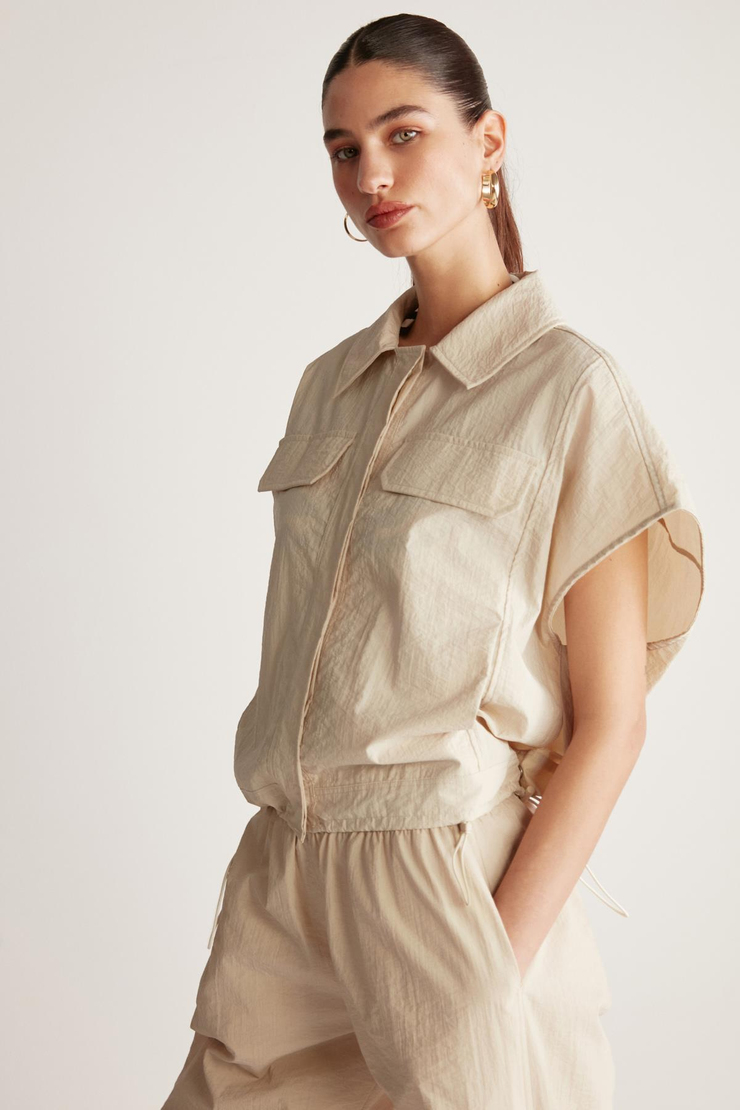 AMANDA Paraşüt Oversize Ekru Tekli Gömlek