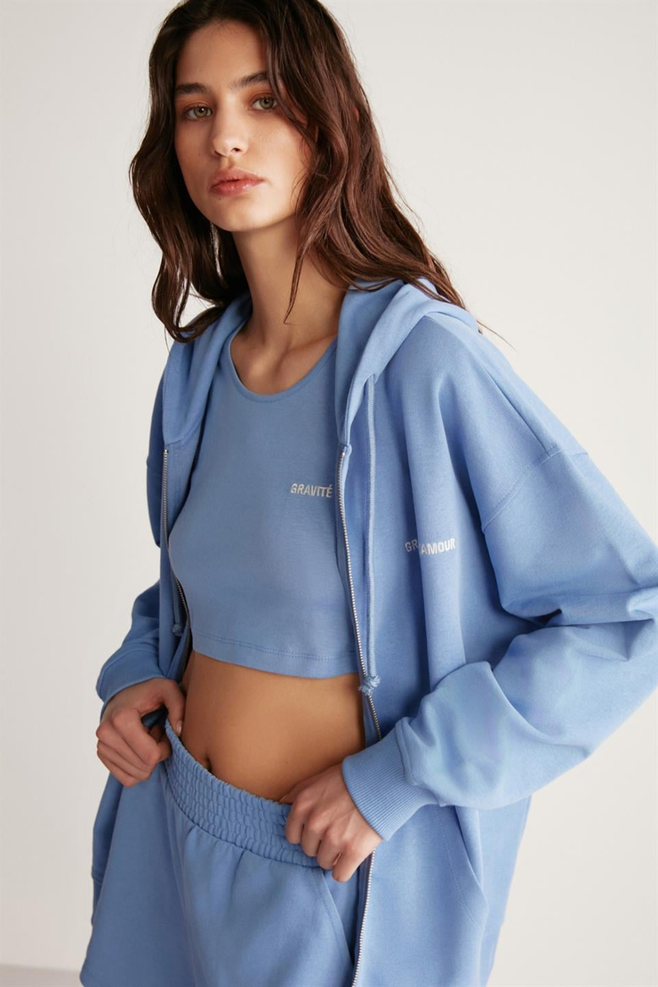 AMETIS Örme Oversize Mavi Tekli Sweatshirt