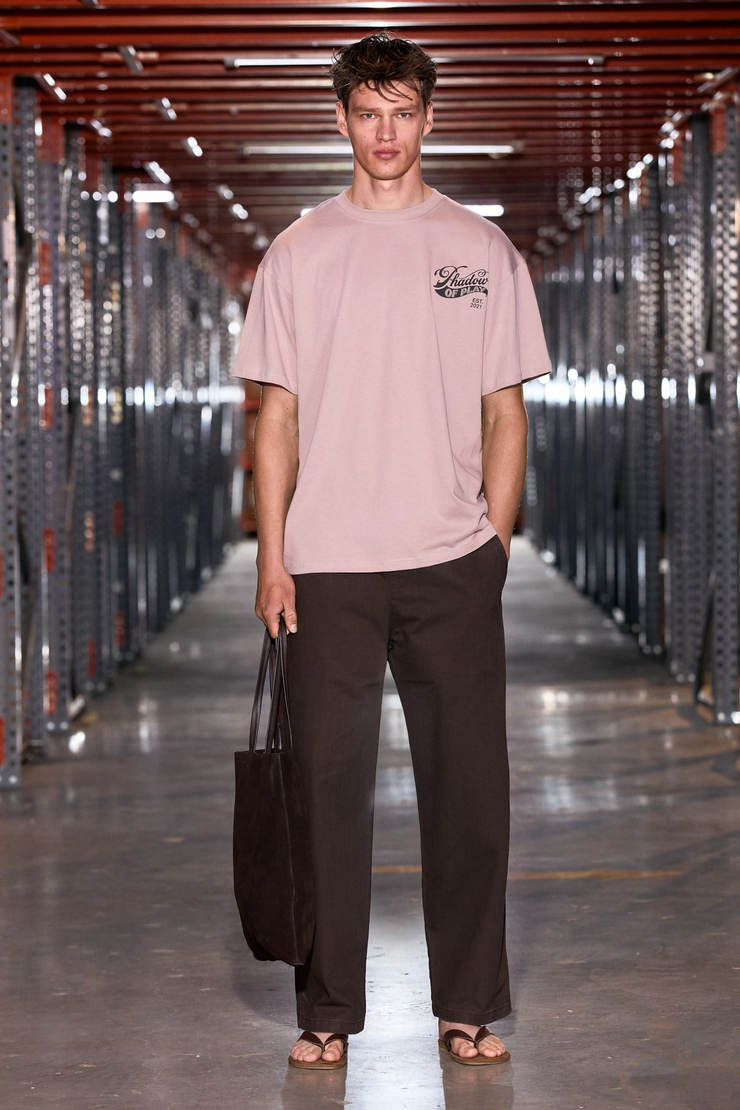 AMIDIO Erkek %100 Organik Pamuklu Baskı Detaylı Regular Fit Yuvarlak Yaka Pudra T-Shirt