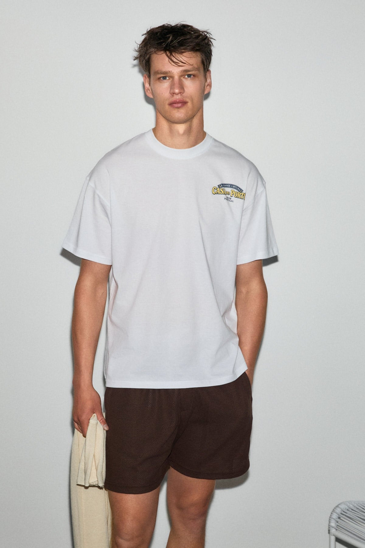 AMIDIO Erkek %100 Organik Pamuklu Baskı Detaylı Regular Fit Yuvarlak Yaka Beyaz T-Shirt