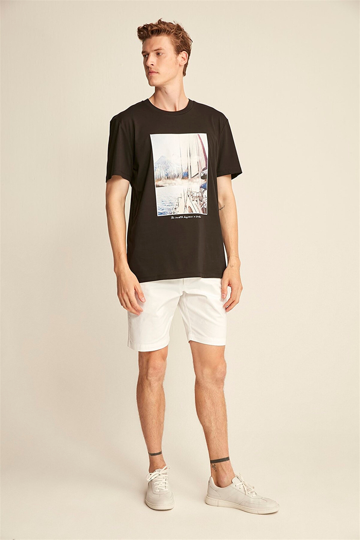 AMIR Erkek Siyah Baskılı Yuvarlak Yaka Comfort Fit T-Shirt