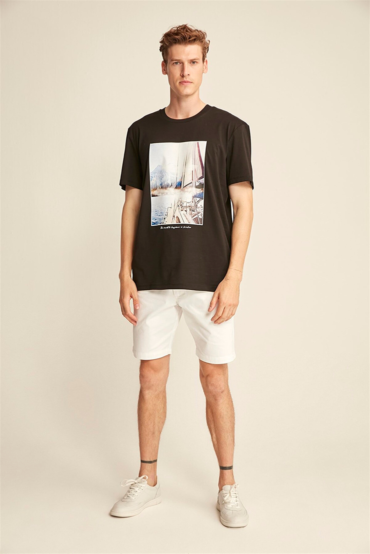 AMIR Erkek Siyah Baskılı Yuvarlak Yaka Comfort Fit T-Shirt