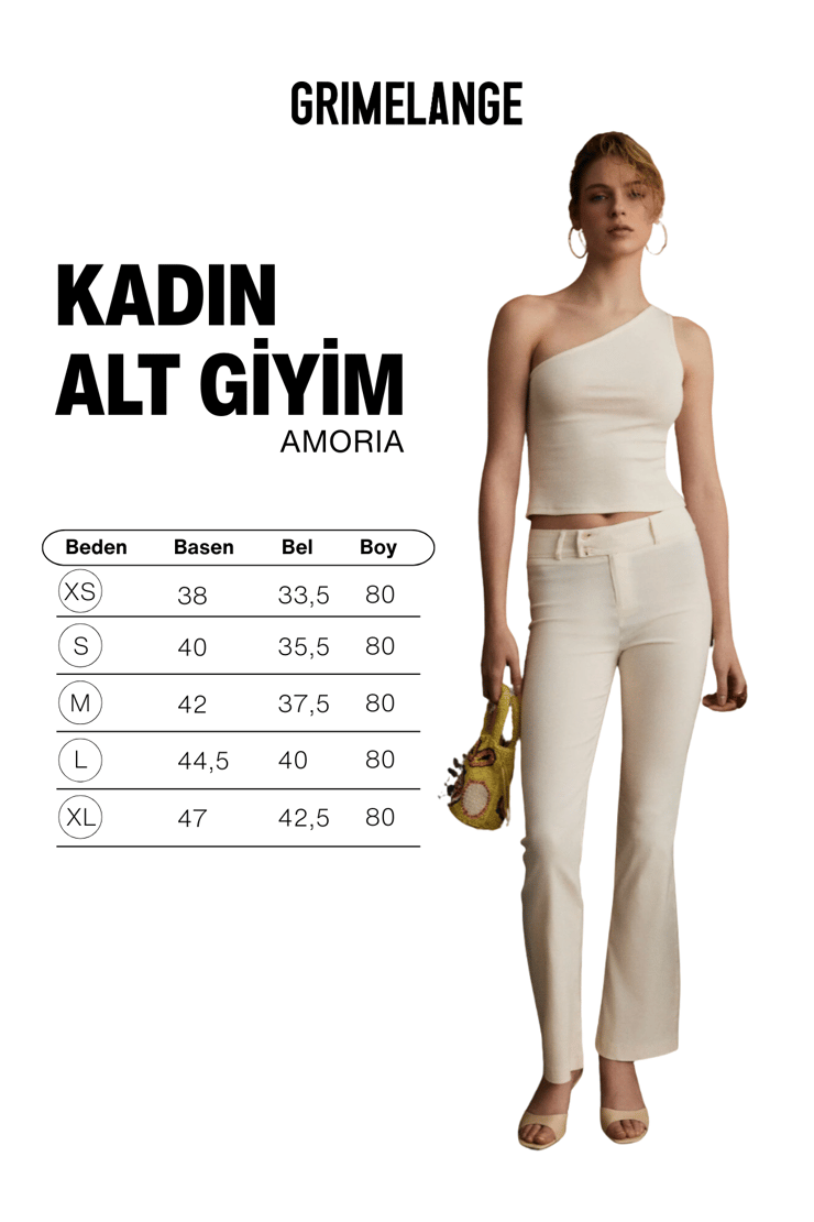 AMORIA Kadın Esnek Kumaşlı Vucuda Oturan Bengalin Kumaş Ekru Pantolon