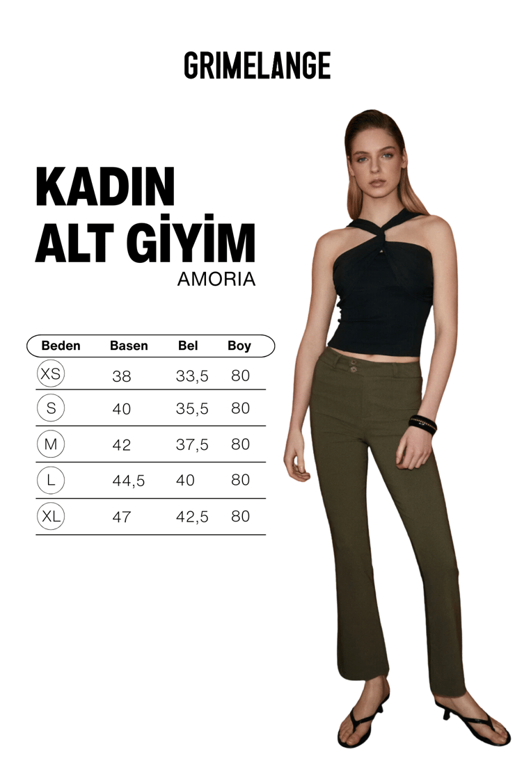 AMORIA Kadın Esnek Kumaşlı Vucuda Oturan Bengalin Kumaş Haki Pantolon