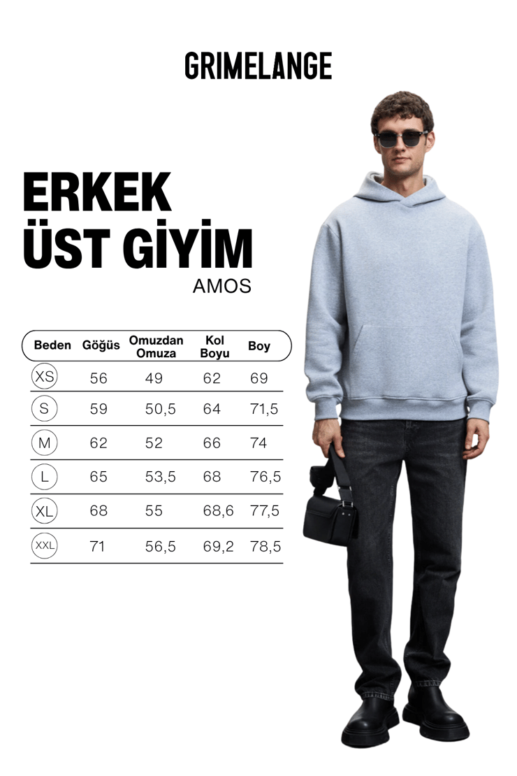 AMOS Erkek Yumuşak Kumaşlı 3 İplik Oversize Kapüşonlu Kanguru Cepli Grimelanj Sweatshirt