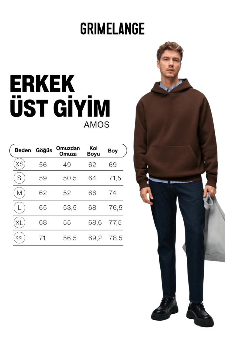 AMOS Erkek Yumuşak Kumaşlı 3 İplik Oversize Kapüşonlu Kanguru Cepli Acı Kahve Sweatshirt