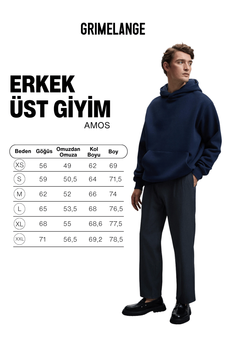 AMOS Erkek Yumuşak Kumaşlı 3 İplik Oversize Kapüşonlu Kanguru Cepli Lacivert Sweatshirt