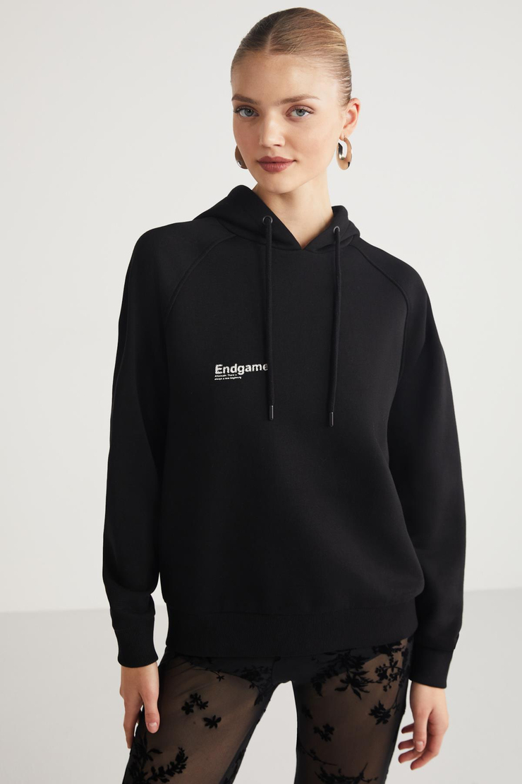 ANA  Relaxed Siyah Tekli Sweatshirt