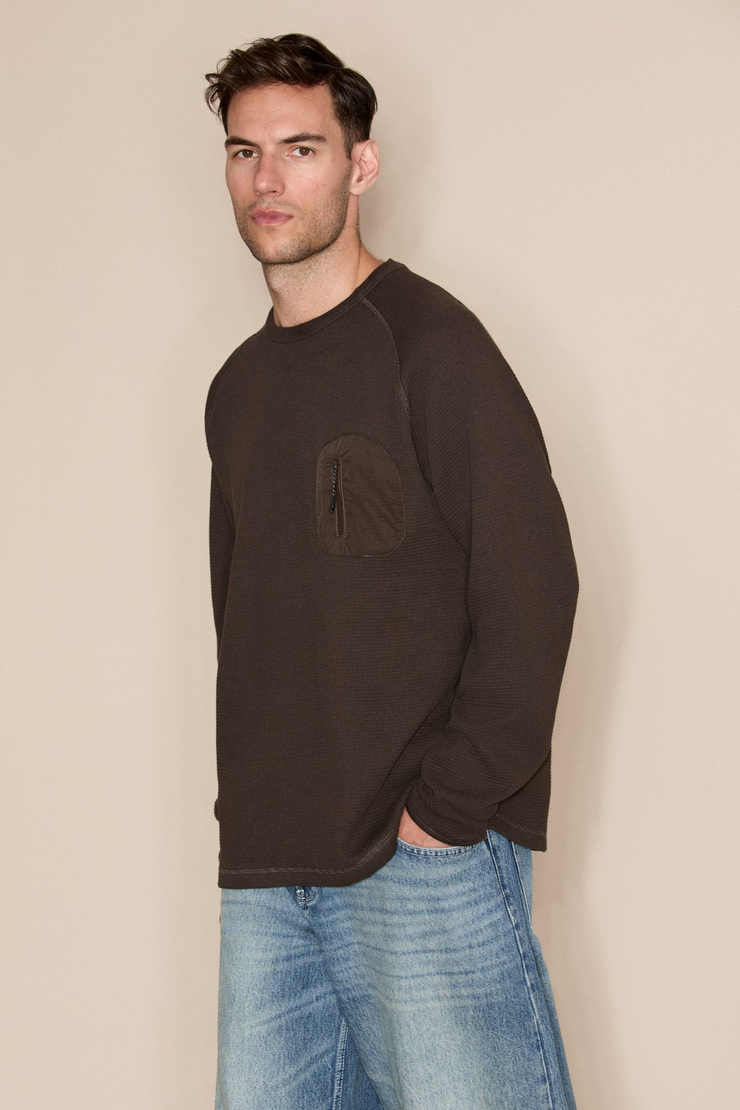ANDES Erkek Uzun Kollu Cep Detaylı Acı Kahve Sweatshirt