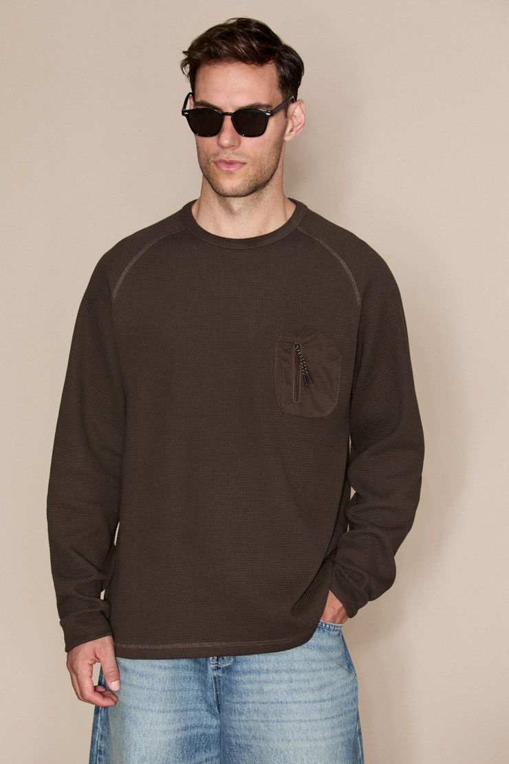 ANDES Erkek Uzun Kollu Cep Detaylı Acı Kahve Sweatshirt