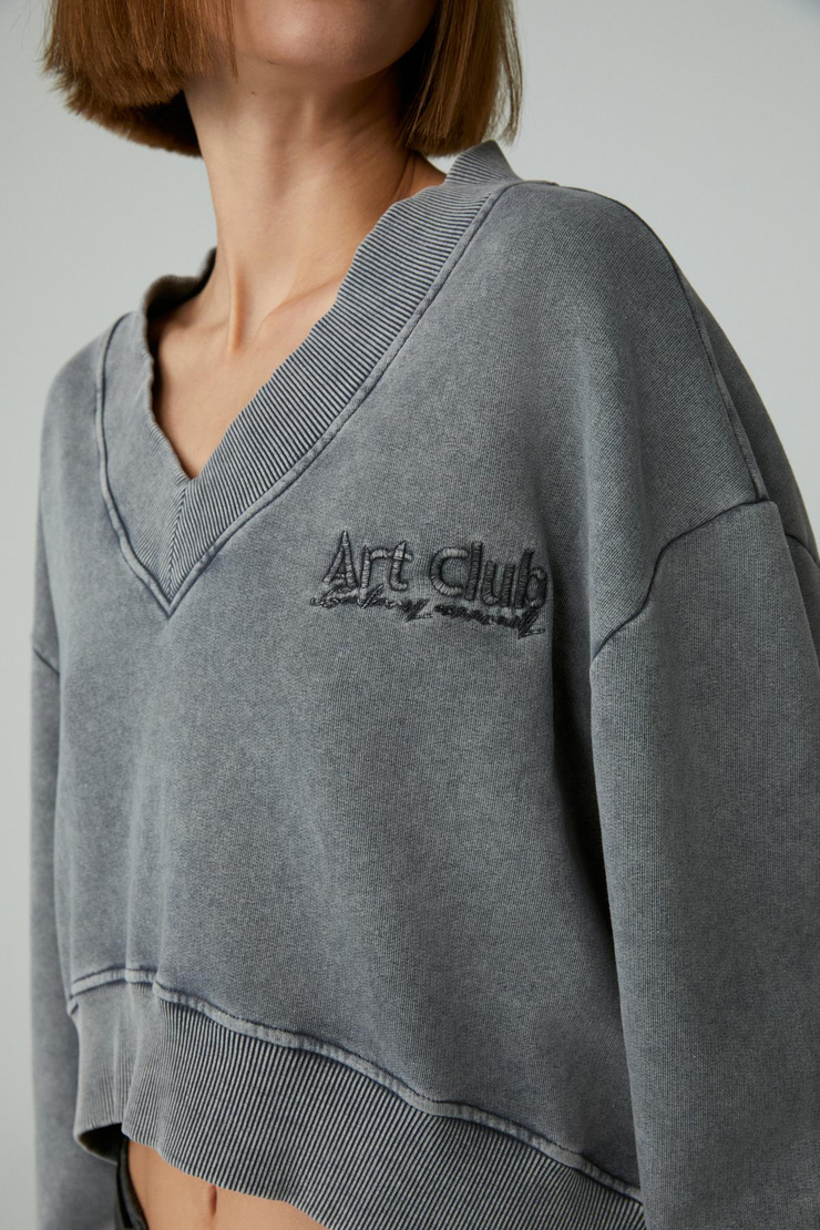 ANDREITA Kadın V Yakalı Asimetrik Oversize Açık Gri Sweatshirt