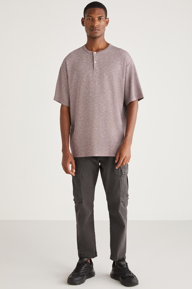 ANDREJ Basic Relaxed Mor Tekli T-Shirt