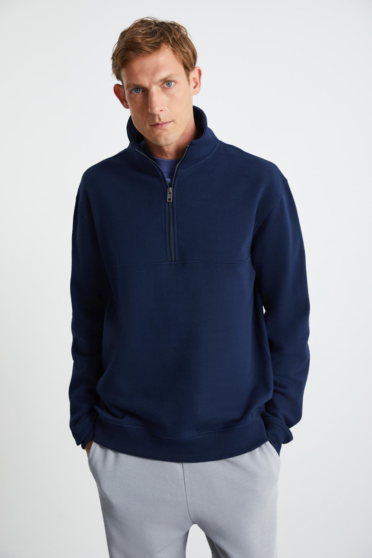 ANDRICK Erkek ORGANİK Cotton Lacivert Sweatshirt