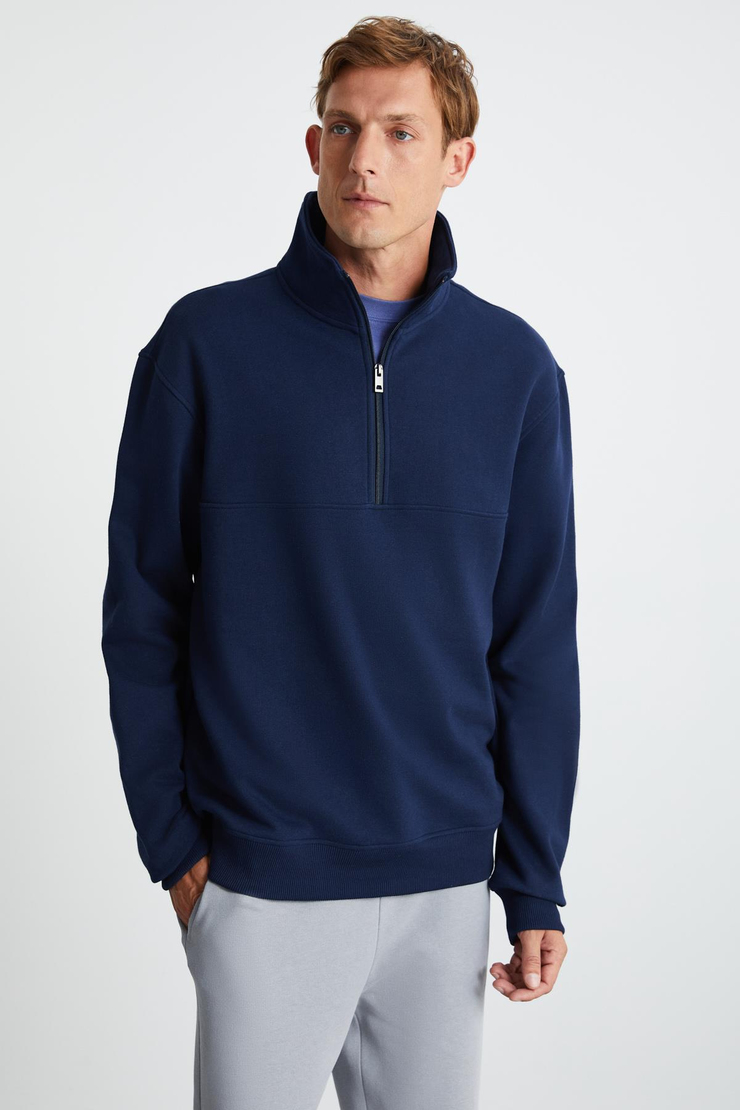 ANDRICK Erkek ORGANİK Cotton Lacivert Sweatshirt